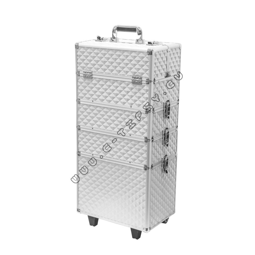 Trolley kuferek na kółkach srebrny 3D diamonds