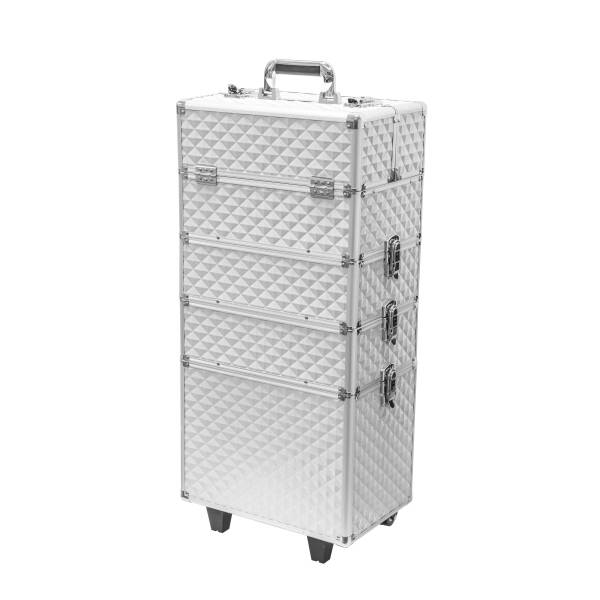 Trolley kuferek na kółkach srebrny 3D diamonds