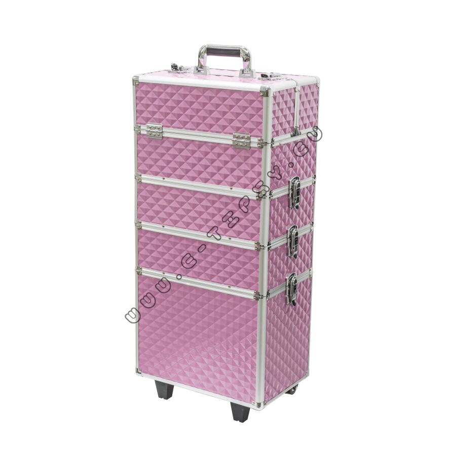 Trolley kuferek na kółkach różowy 3D diamonds
